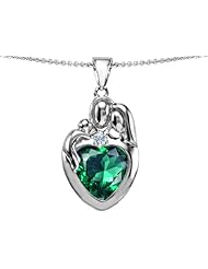 Original Star K (tm) Large Loving Mother Father With Child Family Pendant With 12mm Heart Simulated Emerald in 925 Sterling Silver