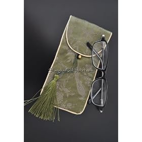 Click here to buy Beautiful Silk Brocade Eyeglass Sunglass Pouch Glasses Protect Bag - Olive by Shanghai Old Street.