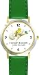 Humpty Dumpty (Chick & Egg) No.2 - from Mother Goose by Artist: Sylvia Long - WATCHBUDDY&reg; DELUXE TWO-TONE THEME WATCH - Arabic Numbers - Green Leather Strap-Size-Large ( Men's Size or Jumbo Women's Size )