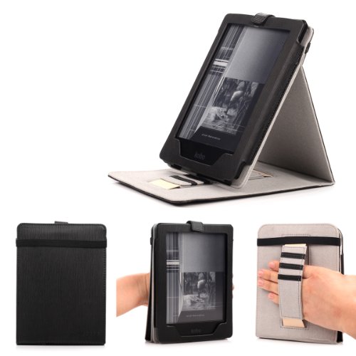 Mulbess - Kobo Aura H2O 2014 eReader eBook Stand Case Cover - Leather Case Cover with Elastic Hand Strap for Kobo Aura H2O with Auto Wake Sleep (Stand Black)