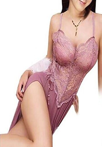 Sexy Women Lingerie Underwear Purplish Red Long Dress Sleepwear