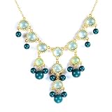 Goldtone Bib Necklace With Green Semi Precious Stones