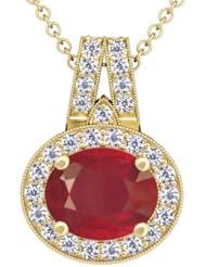 14K Yellow Gold Oval Cut Ruby And Round Diamond Pendant