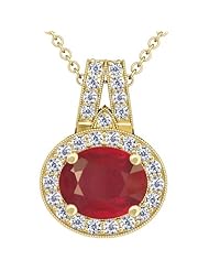 18K Yellow Gold Oval Cut Ruby And Round Diamond Pendant
