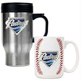 San Diego Padres MLB Stainless Steel Travel Mug & Gameball Ceramic Mug Set - Primary Logo