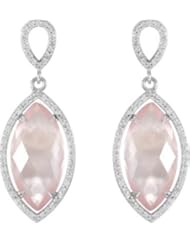 Jewelplus 14K Yellow 5/8 ct tw Diamond & Genuine Rose Quartz Halo-Styled Marquise Shape Dangle Earrings Pair