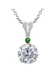 1.02 Ct Round H/I Diamond Green Diamond 14K White Gold Pendant