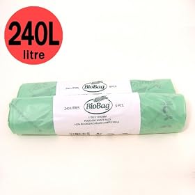 240 Litre x 10 bags Biobag Compostable Wheelie Bin Liner - Biodegradeable Sacks / Liners - EN 13432 - Biobags 240L Bags with Composting Guide