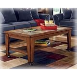 Toscana Rectangular Cocktail w/ Casters by Ashley - Natural Wood (T353-0)