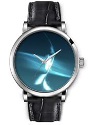 SPRAWL Aanalog Fashion Series Silver Ladies Watches of Genuine Black Leather Strap,Unique Wrist Watch for Women Girls Designed with White sheets teal background