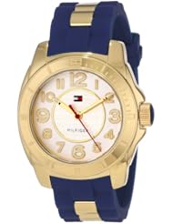 Tommy Hilfiger Womens 1781307 Casual Sport Gold-Plated Case and Links with Silicone Strap Watch