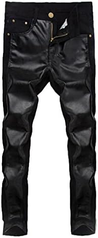LTYY Men's Fashion Black Stitching PU Leather Trousers Pants black 32