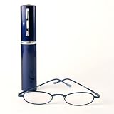Classic Spring Hinged Reading Glass with Metal Case (5 3/4h x 1w) - Navy +1.25