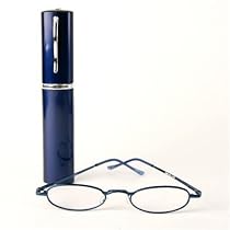 Classic Spring Hinged Reading Glass with Metal Case (5 3/4h x 1w) - Navy +1.25