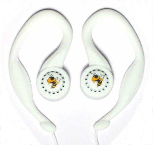 Georgia Tech SportClip Earphones with Wind Up Storage Case for MP3, CD, DVD Players, White