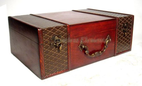 Kitchen: 17.5 in x 11.75 in x 6.5 in ht, Wood Bombay Brass Embossed Treasure Chest