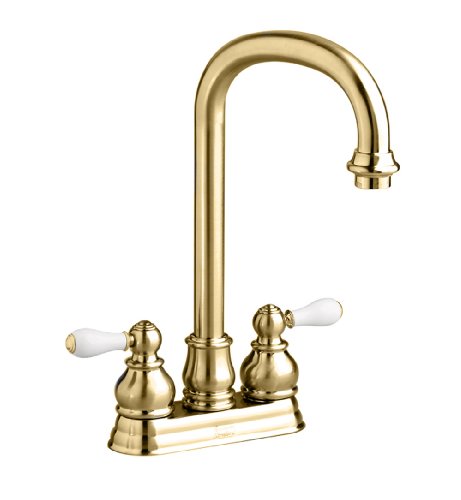 American Standard 2770.712.099 Hampton Double Handle Bar Faucet with Porcelain Levers, Polished Brass