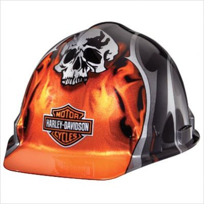 Harley-Davidson HDHHAT30 High Gloss Orange Hard Hat with Skull and Flame Graphics On Sale