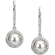 14K White Gold Freshwater Cultured Pearl and Diamond Earrings