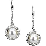 14K White Gold Freshwater Cultured Pearl and Diamond Earrings