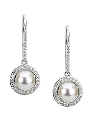 14K White Gold Freshwater Cultured Pearl and Diamond Earrings -- LIFETIME WARRANTY