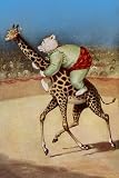 Bear Back Giraffe Racing 24x36 Giclee