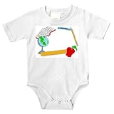 Onesie with apple, background, pencil, book, textbook, frame, globe, border, crayon, ruler