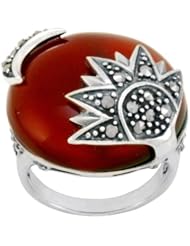 Sterling Silver Marcasite Carnelian Sun and Moon Ring