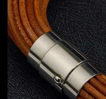 Men's or Ladies - Brown Leather and Stainless Steel Bracelet - Length 7,87"