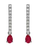 Cubic Zirconia {C.Z.} RUBY LONG PEAR DROP RHODIUM PLATED .925 Sterling Silver EARRINGS