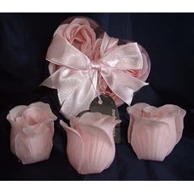 Scented Rose Shaped Soaps in Heart Box - Pink (Set of 72) with Satin Ribbon and Thank You...