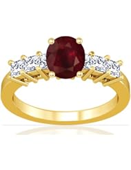 18K Yellow Gold Cushion Cut Ruby Ring With Sidestones