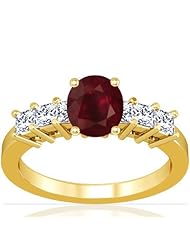 14K Yellow Gold Cushion Cut Ruby Ring With Sidestones