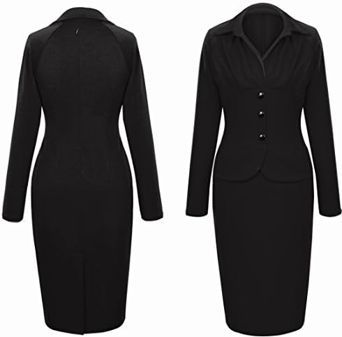 Threeseasons Women Button Slim Long Sleeve Business Dress Suit (S, Black)