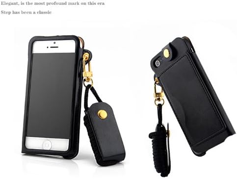 JK LV PU Portable Leather Id Credit Card Case Cover Skin Holder for Iphone with Folding Stand/lanyard-come with a Headset Headphones Earphone Cord Winder Fixer gift phone screen protector (ipnone5/5s/5c black)