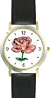 Pink Rose - Flower - WATCHBUDDY&reg; DELUXE TWO-TONE THEME WATCH - Arabic Numbers - Black Leather Strap-Size-Large ( Men's Size or Jumbo Women's Size )