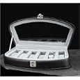 6 Watch Mirrored Case, Black Leather With Push Button Lock