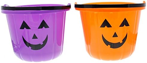 Orange Purple Pumpkin Trick or Treat Bucket with Handle - 2 Pack, 6.5" x 9" x 9"