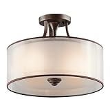 Kichler Lighting 42386MIZ Lacey Semi-Flush Ceiling Light, Mission Bronze with Cased Opal Inner Diffusers and Light Umber Translucent Outer Shades
