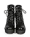 Women Leatherette Lace Up Lug Sole Wedge Combat Bootie CH39 - Black Leatherette
