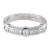 14K White Gold 5/8 ct. Round and Princess Cut Machine Set Diamond Wedding Band (F-G Color, VS Clarity)