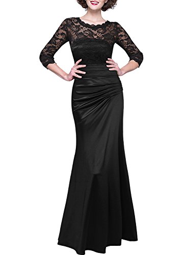 Miusol Women s Retro Floral Lace Vintage 2/3 Sleeve Slim Ruched Wedding Maxi Dress,X-Large,Black Miusol Women s Retro Floral Lace Vintage 2/3 Sleeve Slim Ruched Wedding Maxi Dress,X-Large,Black