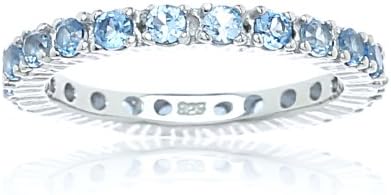 Rhodium Plated 925 Sterling Silver Simulated Aquamarine Cubic Zirconia Stackable Ring-9