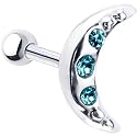 Silver 925 Aqua Cubic Zirconia Crescent Cartilage Earring