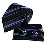 Blue Mens Fashion Tie Boys Neckties Royal Blue Stripes Woven Silk Neckie Hanky Cufflinks Gift Box Set By Epoint EAC1002
