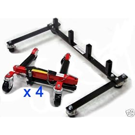 SET of 4(Four) HYDRAULIC VEHICLE DOLLIES for TIRES up to 12" Wide + One ROLLING STORAGE RACK(TDOLLY12"(4PCS/2BOX) +TMOUNT(1BOX))