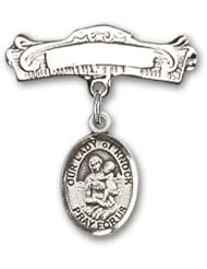 Sterling Silver Baby Badge with Our Lady of Knock Charm and Arched Polished Badge Pin