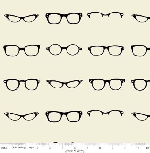 Geekly Chic Cottons Black Glasses on Off White Fabric Three Yards (2.7m) C512-03 OFF WHITE