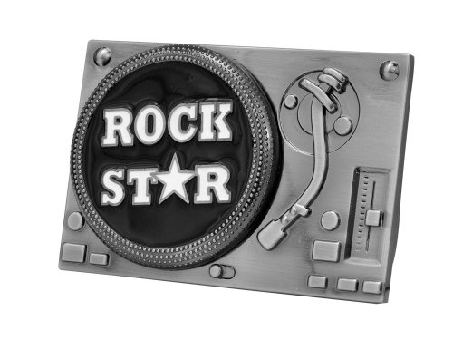 Buckle Rage SPINNING Turn Table Rock Star Belt Buckle DJ Music Disc Jockey Silver One Size