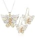 10k Tri-Color Gold Filigree Butterfly Pendant and Earrings Set, 18